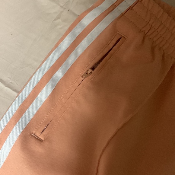 Adidas Drawstring Peach Pink Three Stripes Tapered Pants with Ankle Zippers - Picture 3 of 5